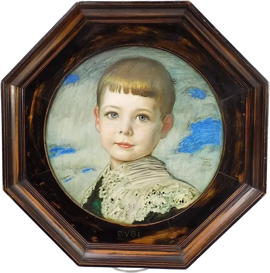 Original Jugendstil Ölgemälde Franz von Stuck Porträt eines Knaben Bubi um 1907