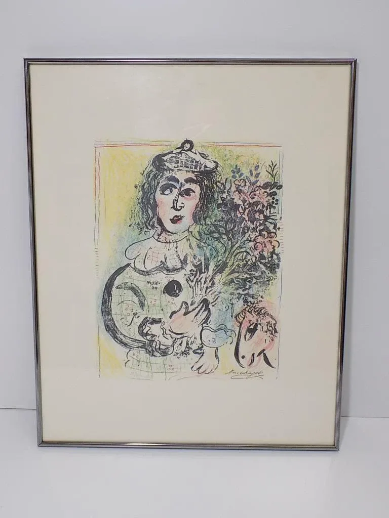 Marc Chagall Der Clown mit Blumenstrauß 1963 Original Farblithographie 20.Jhd