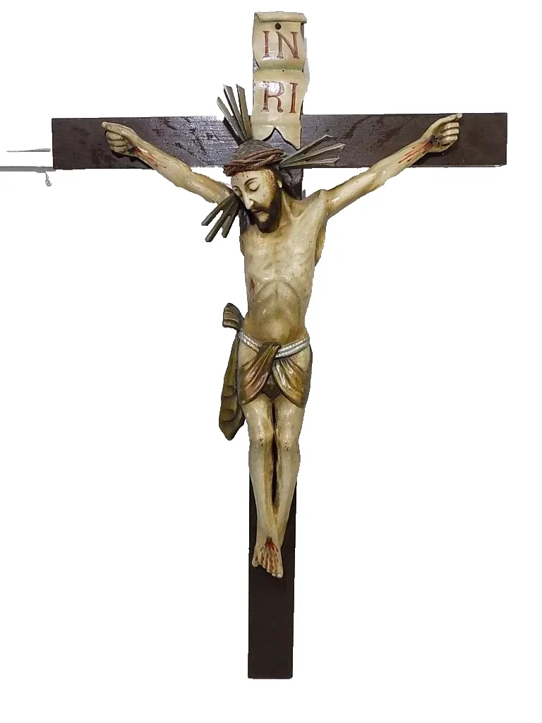 Großes Barock Heiligen Kreuz Jesus Geschnitzt Gefaßt Holz Sakral Kruzifix 18.Jhd