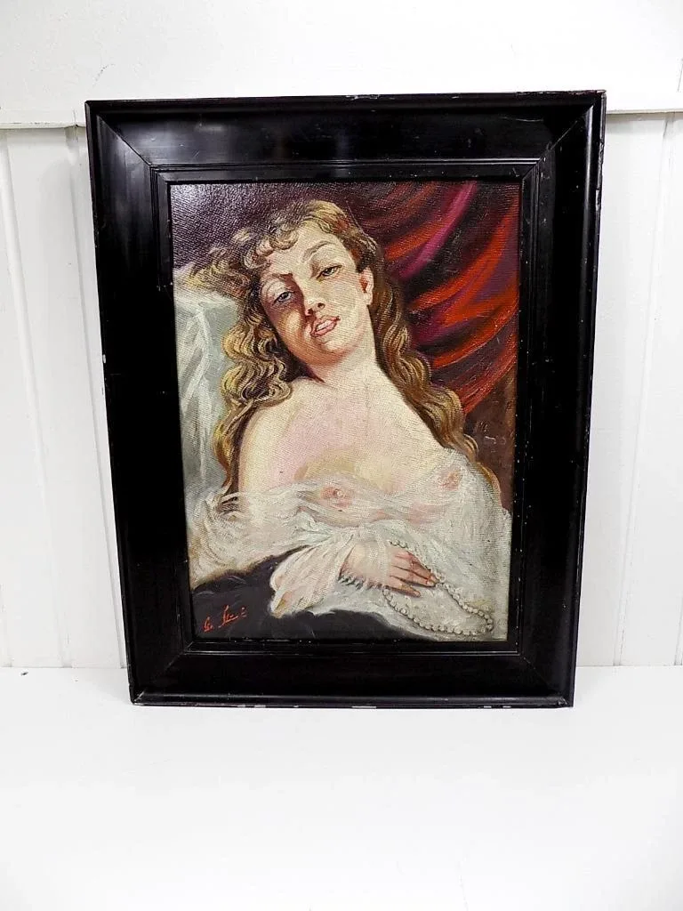Wunderschöner Halbakt Nude Erotisches Portrait einer Dame Frankfreich 20. Jhd.