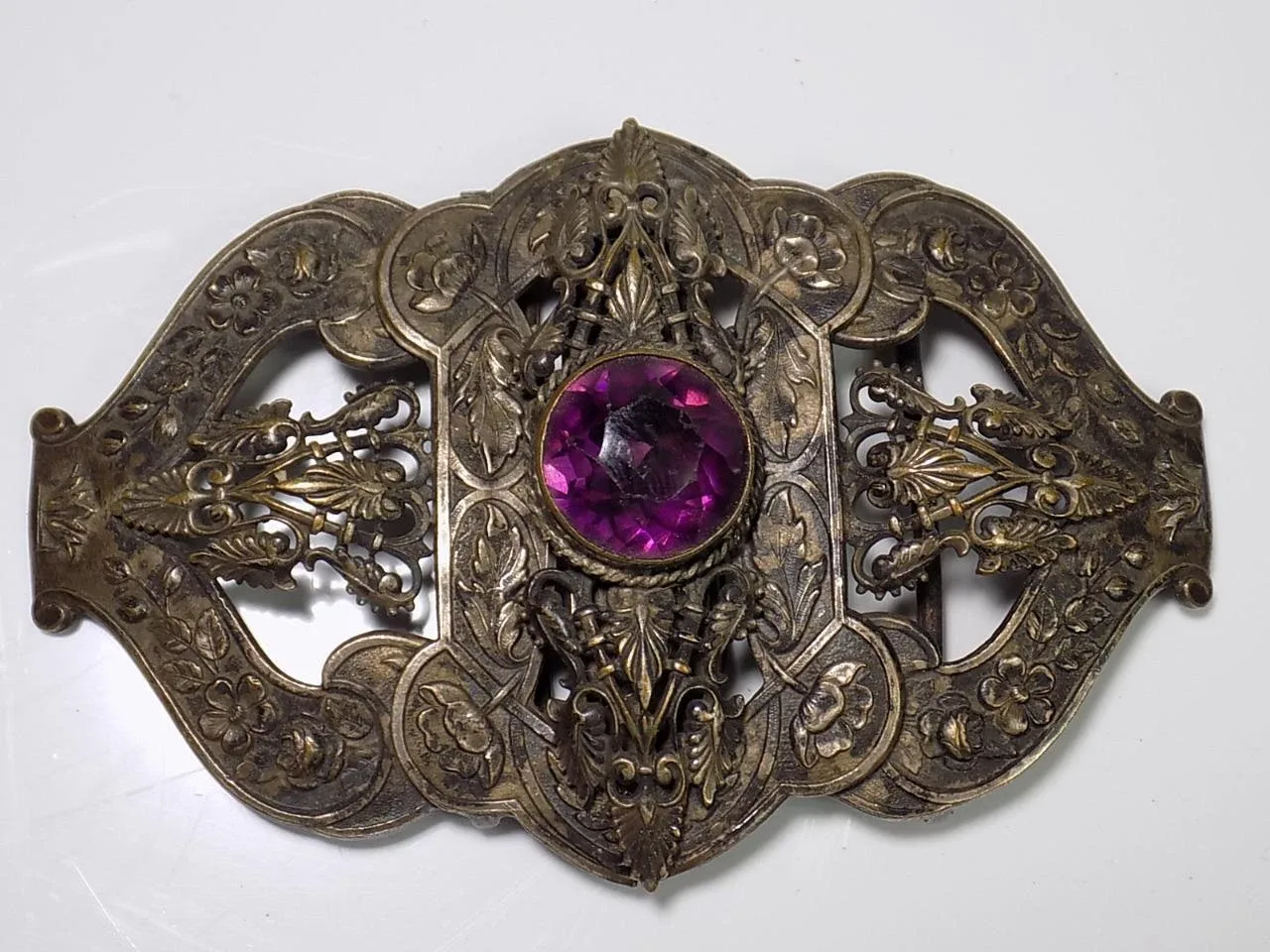 Biedermeier Gürtelschnalle Floral Gürtelschließe Metall versilbert Edelstein