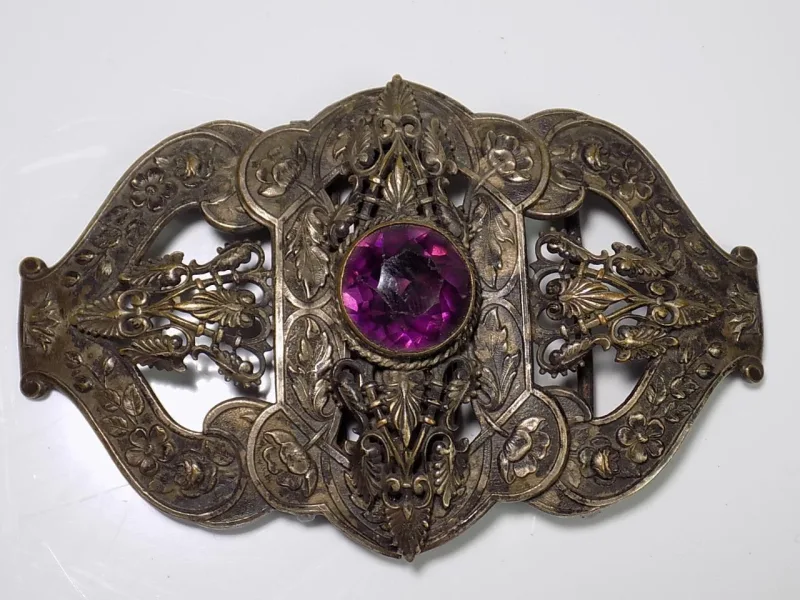 Biedermeier Gürtelschnalle Floral Gürtelschließe Metall versilbert Edelstein