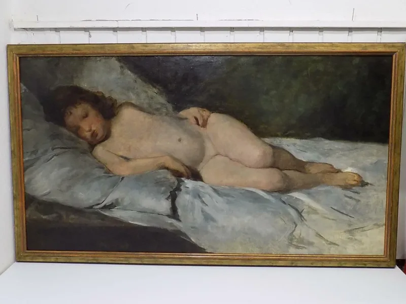 Rare Spätbiedermeier Ölgemälde Liegender Mädchenakt W.Friedrich Herter 1865-1888