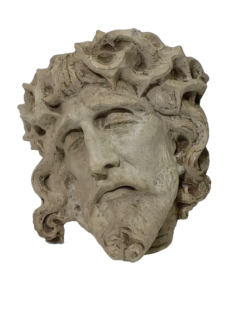 Großer Sakraler Jesus Christus Kopf Relief Steinfassung Steinskulptur 19.Jhd