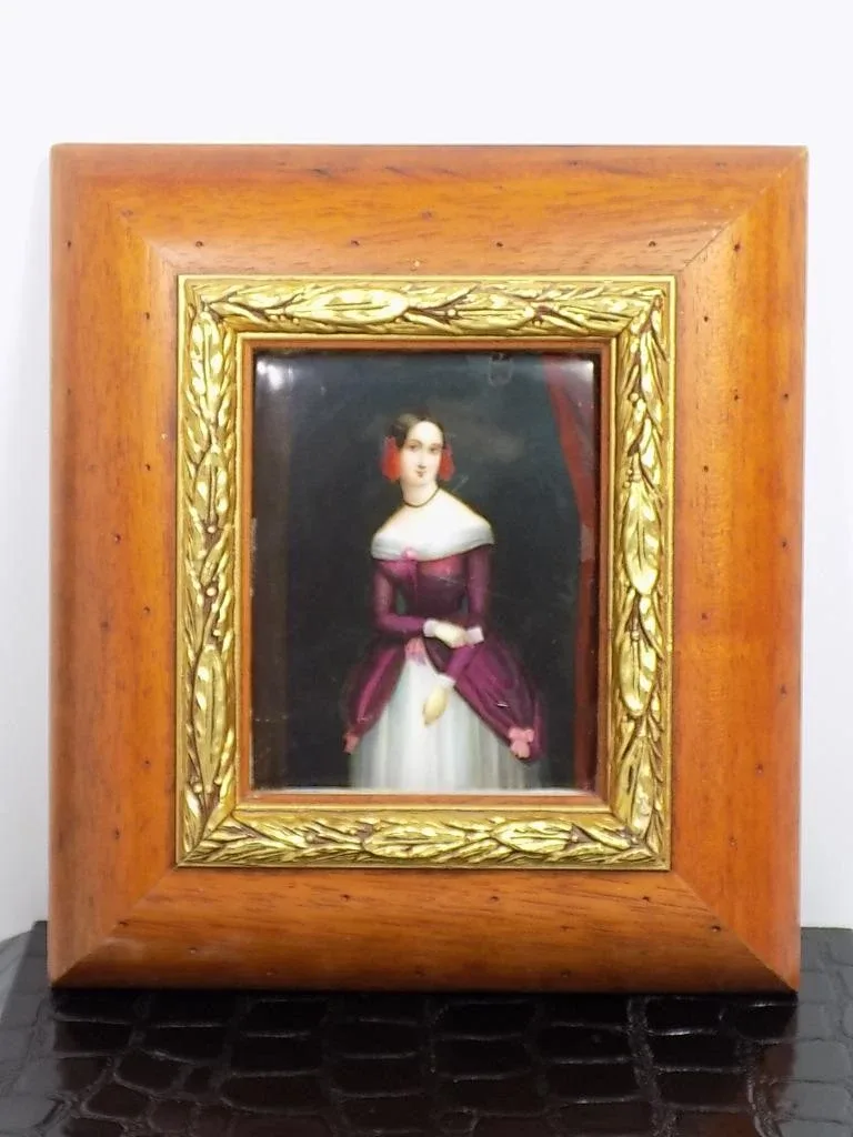 Biedermeier Bildplatte Portrait junger Dame Porzellan polychrome Malerei 19.Jhd