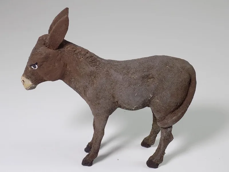 Rarität uralt Erzgebirge Esel Figur Tuchstaub Masse Weihnachtskrippe um 1900