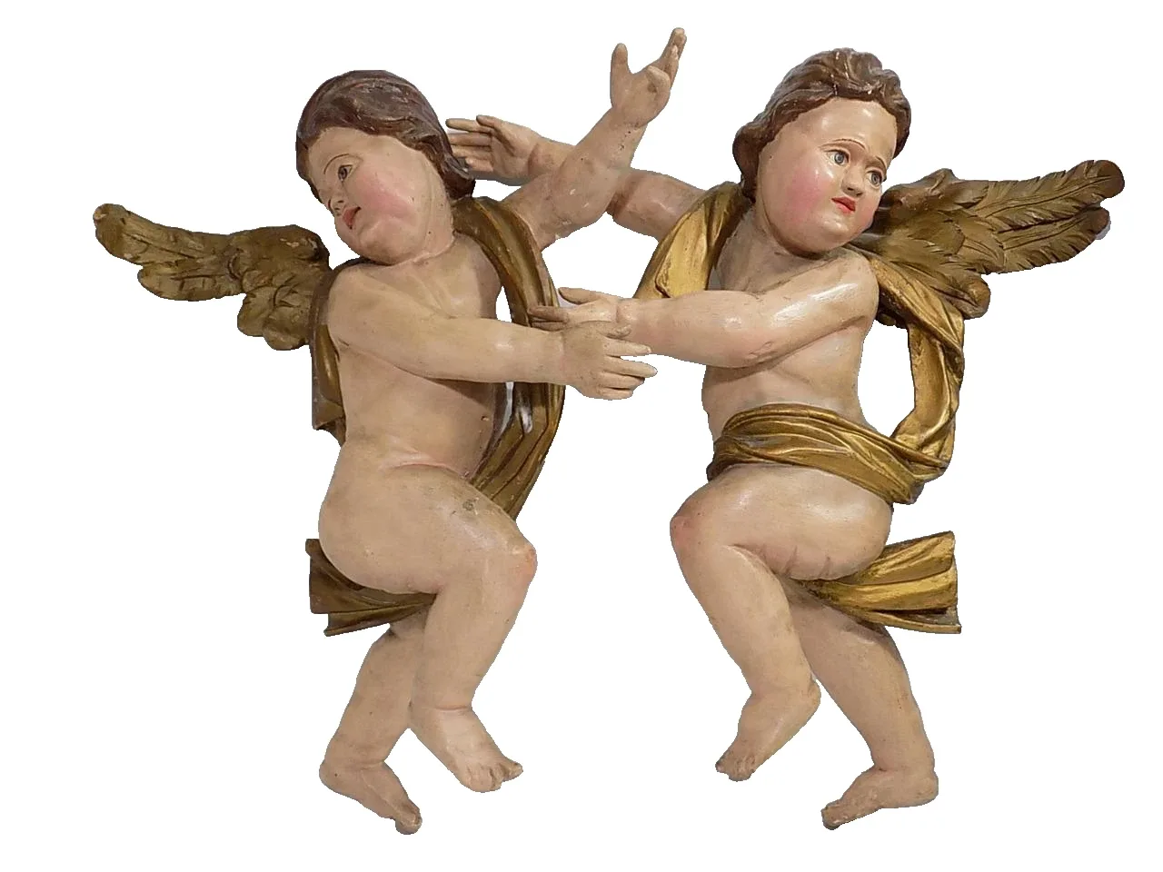 Großes Paar Barock Engel Holzfiguren Skulpturen original Fassung Holz 18/19.JHD