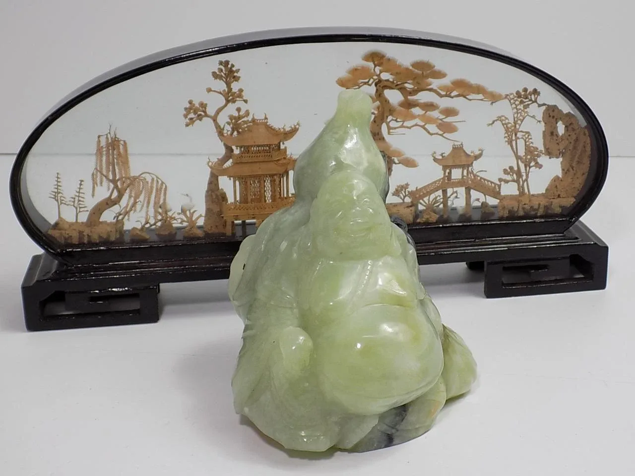 Antike China Jade Figur Buddha sitzend Skulptur Asiatika