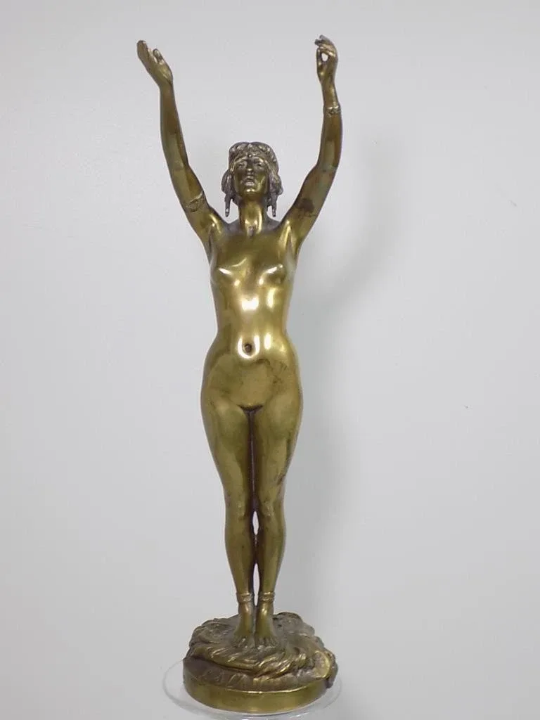 Jugendstil Bronze Skulptur nackte Sklavin Fußfesseln Salambo Paul Eugène Breton