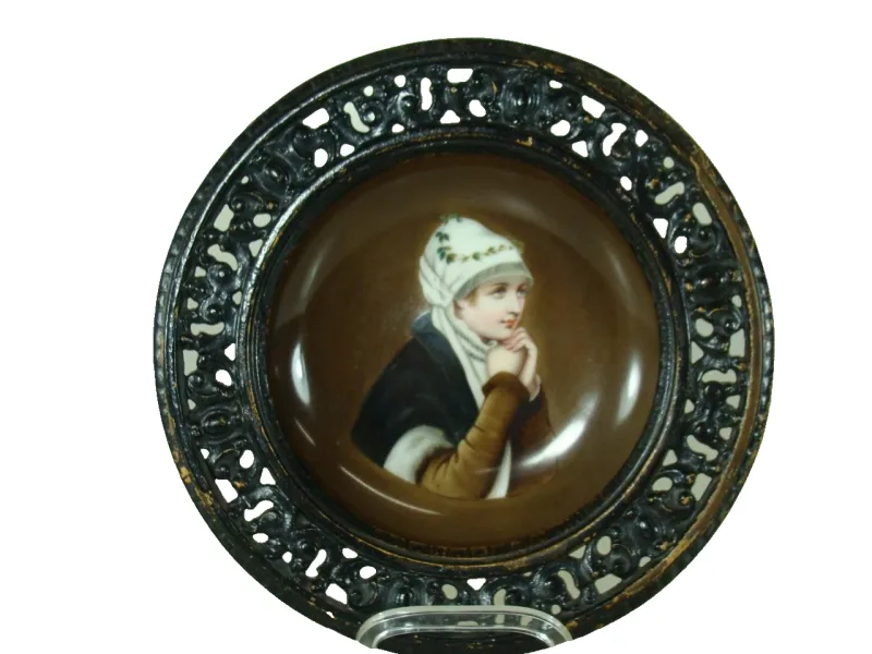 Original Spätbiedermeier Porzellanmalerei Portrait Holländisch Frau Teller