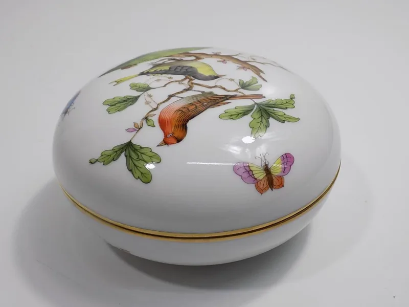 Top Herend Deckeldose Rothschild RO Vogelmotiv Insektenmotiv Porzellan 1.Wahl