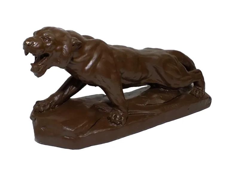 Rare Art Deco Schreitender Tiger Skulptur Sign.Bartelletti Gips bemalt 20.Jhd