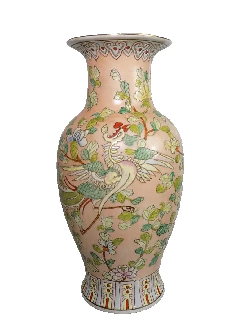 Antike feine Famille rose Vase Vögel China Porzellan Asiatika Gemarkt um 1900