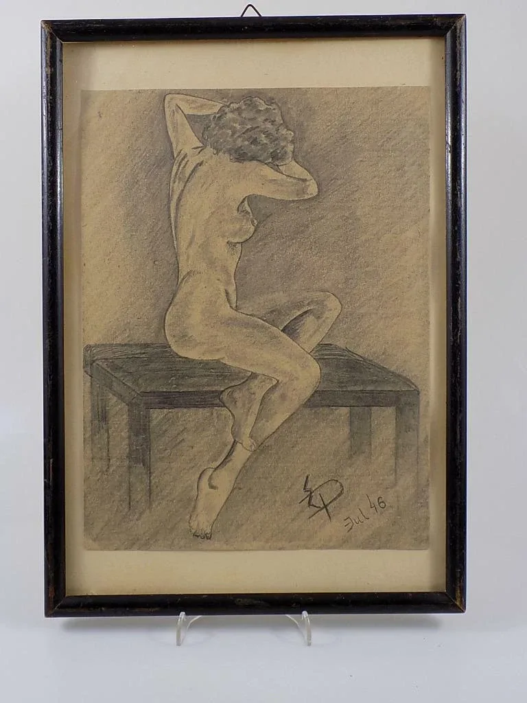 Rare Vintage Frauenakt Akt Nude Ernst Paulsen Berlin Juli 1946 Malerei Rahmen