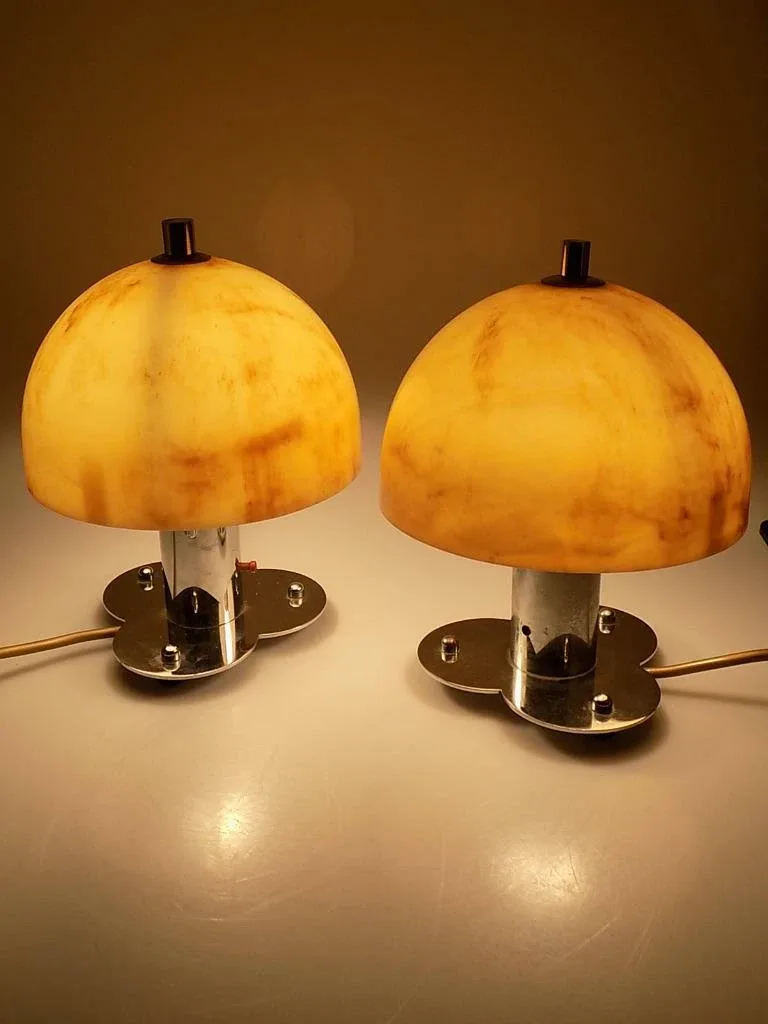 Zwei Original Art Deco WMF Ikora Tischlampen Chrom Bauhaus Vintage Rare 20.Jhd