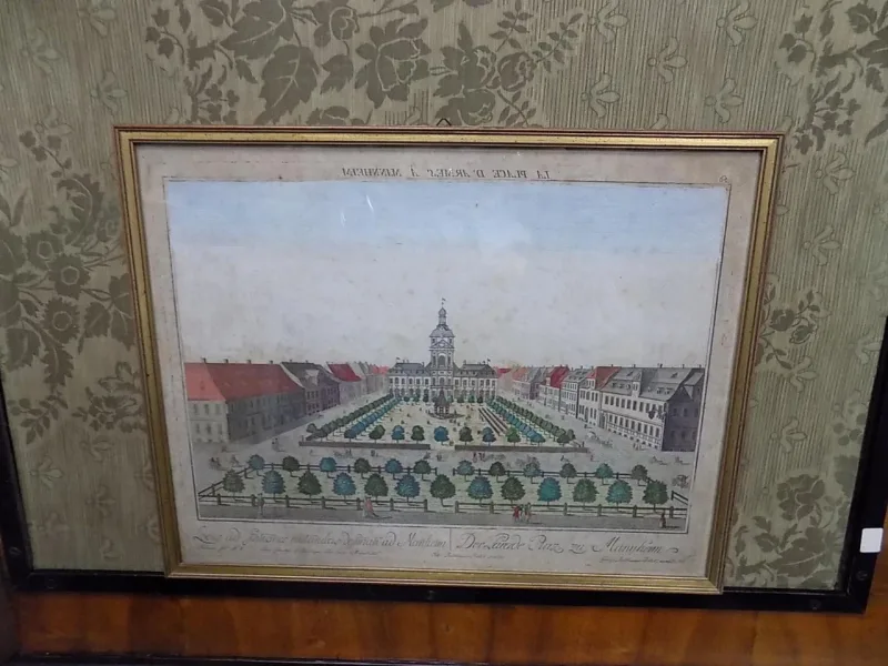 KUPFERSTICH ALTKOLORIERTER DER PARADE PLATZ ZU MANNHEIM BALTHASAR PROBST 18.JHD
