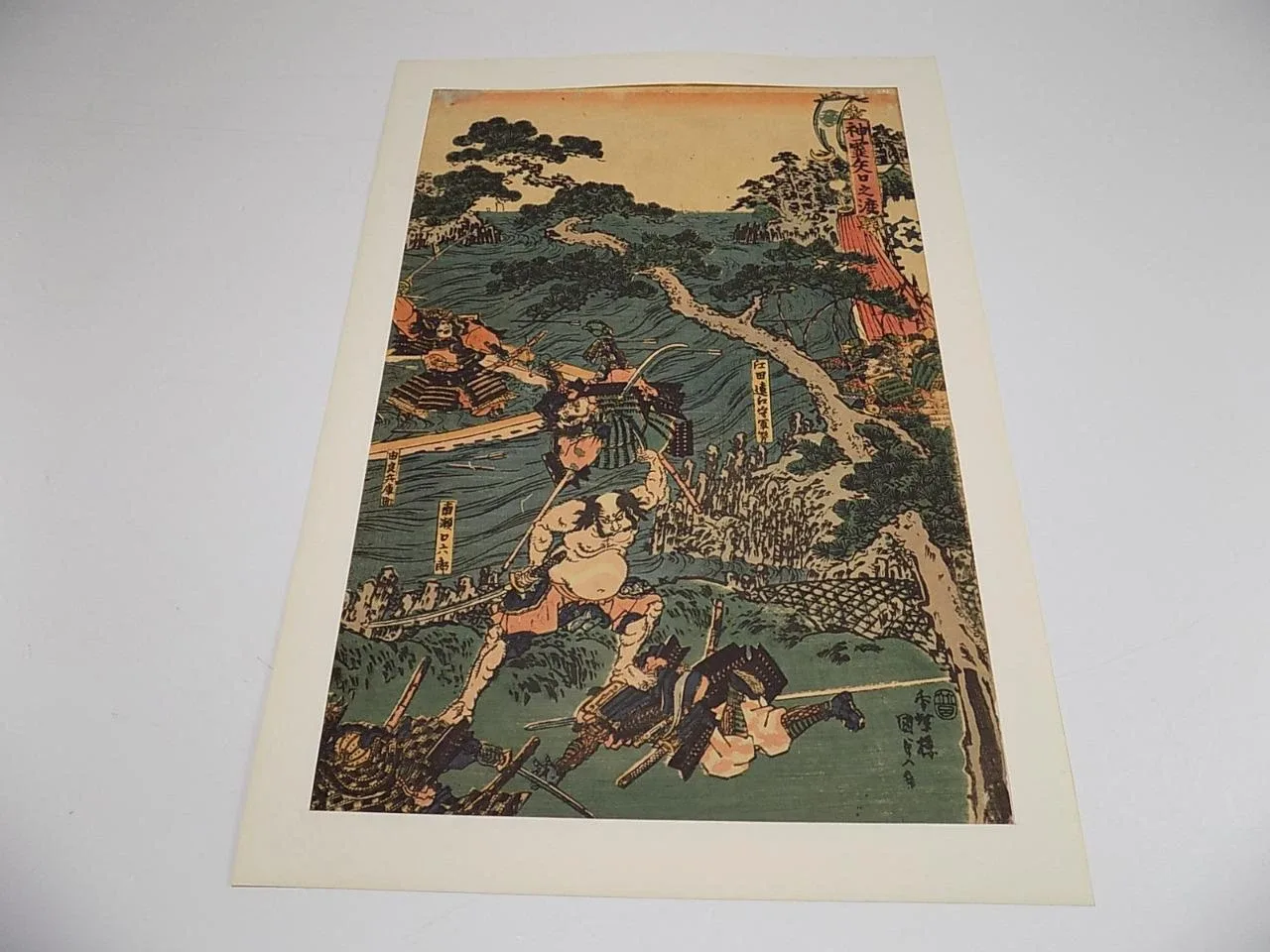 Original Farbholzschnitt Utagawa Kunisada Toyokuni Samuraikämpfer Japan Asiatika