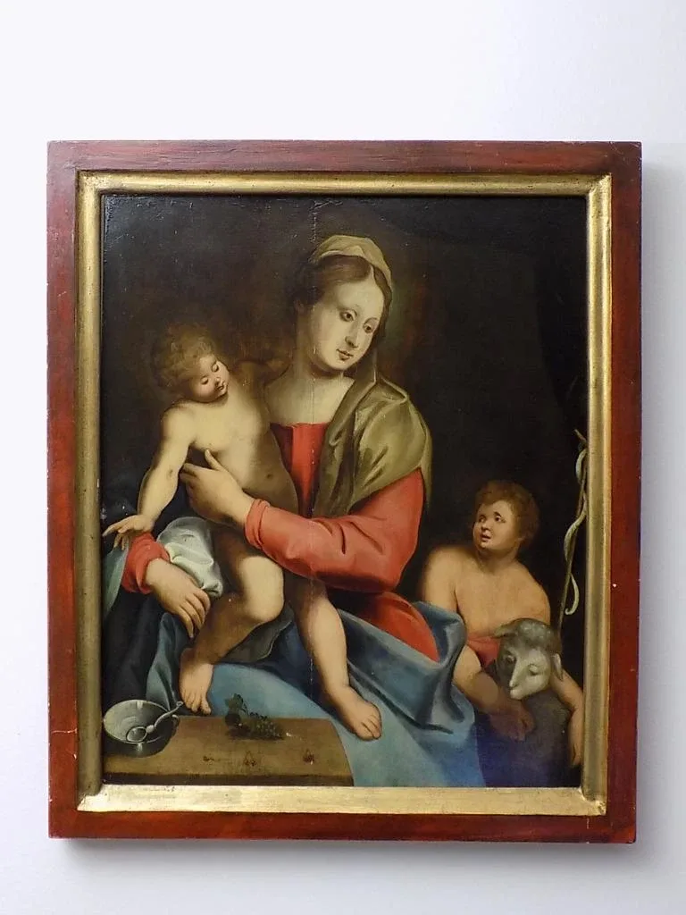 Barock Altmeister Ölgemälde Sakrale Malerei Madonna mit Johannesknaben 18.Jhd