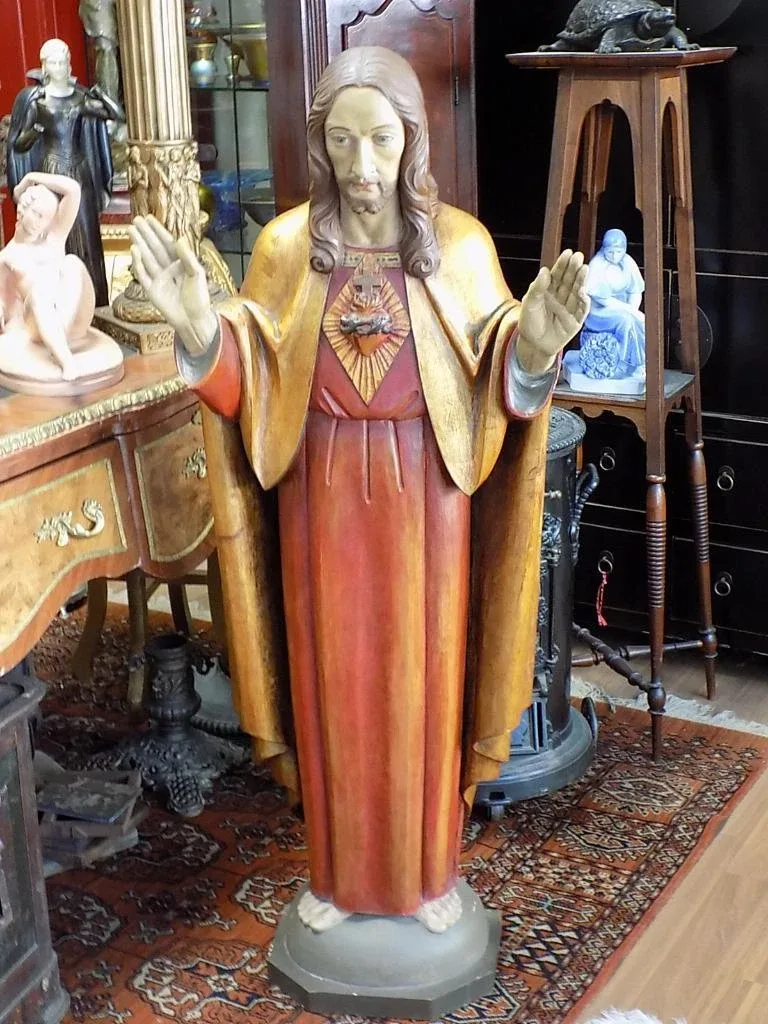Imposanter Großer Herz Jesu Holzfigur Geschnitzt Fassung Bemalt 125cm 20.Jhd