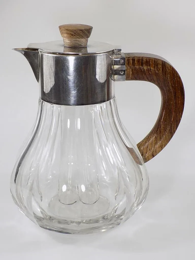 Rare Art Deco WMF Kalte Ente Glas massiv Holzgriff Metall Bau Haus 20.Jhd