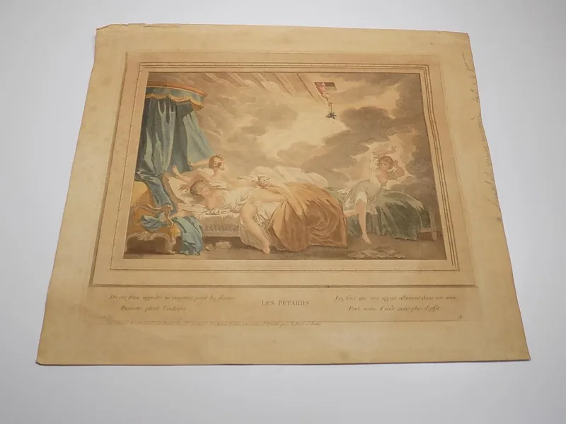 Barock Farbdruck Erotik Akt Zene altkoloriert Jean-Honoré Fragonard Les Petards