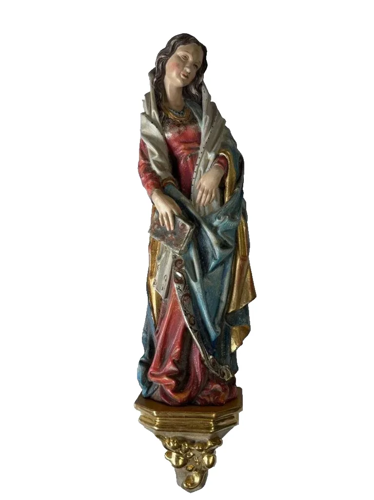 Antike Heiligen Figur Astrid vollplastisch Weichholz polychrom bemalt 20.Jhd