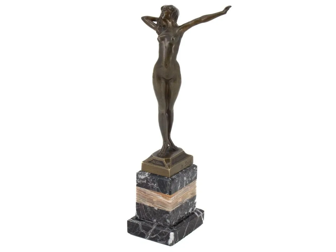 Jugendstil Bronze Skulptur Frauenakt Nude streckender Pose Sign. M.Piers 20.Jhd