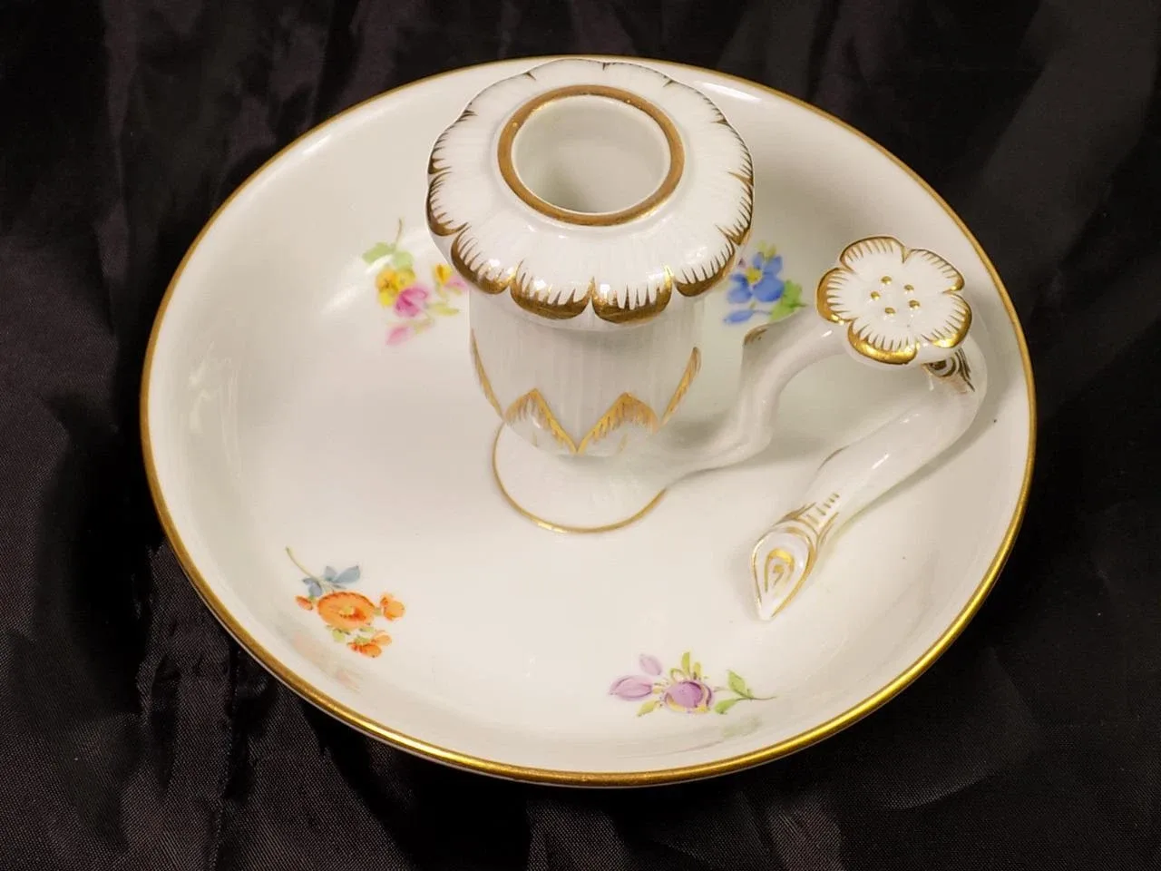 Antiker Meissen Kerzenständer Kerzenhalter mit Streublümchen und Goldrand 1.Wahl