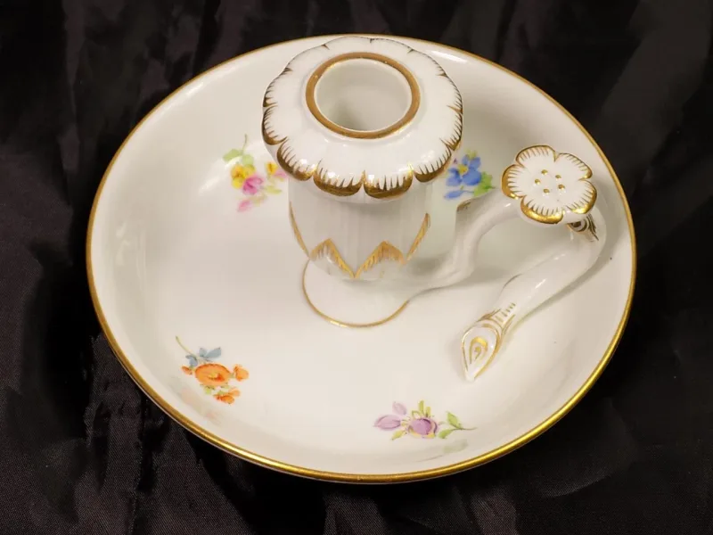 Antiker Meissen Kerzenständer Kerzenhalter mit Streublümchen und Goldrand 1.Wahl