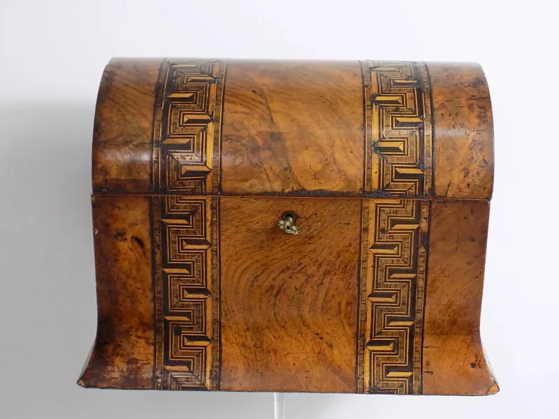 Biedermeier Tunbridge Tea Box England Schatulle Teedose Mahagoni furniert 19.Jhd