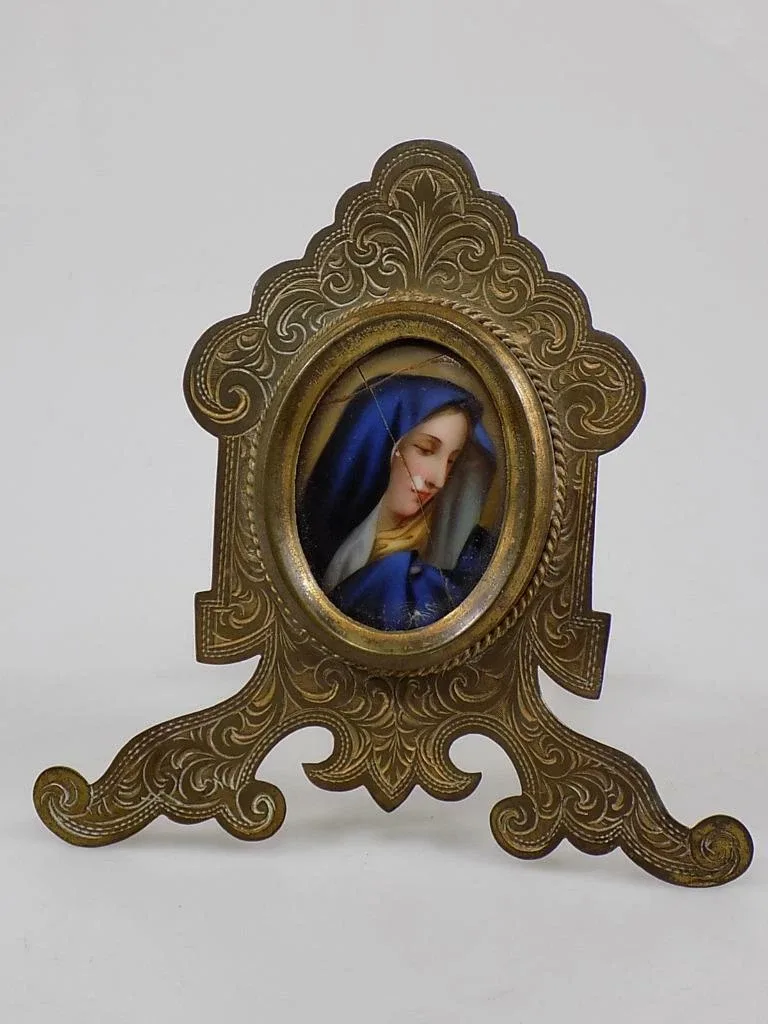 Jugendstil Reisealtar Heiligenbild Porzellan Messing Anton Boehm Wien 20.Jhd