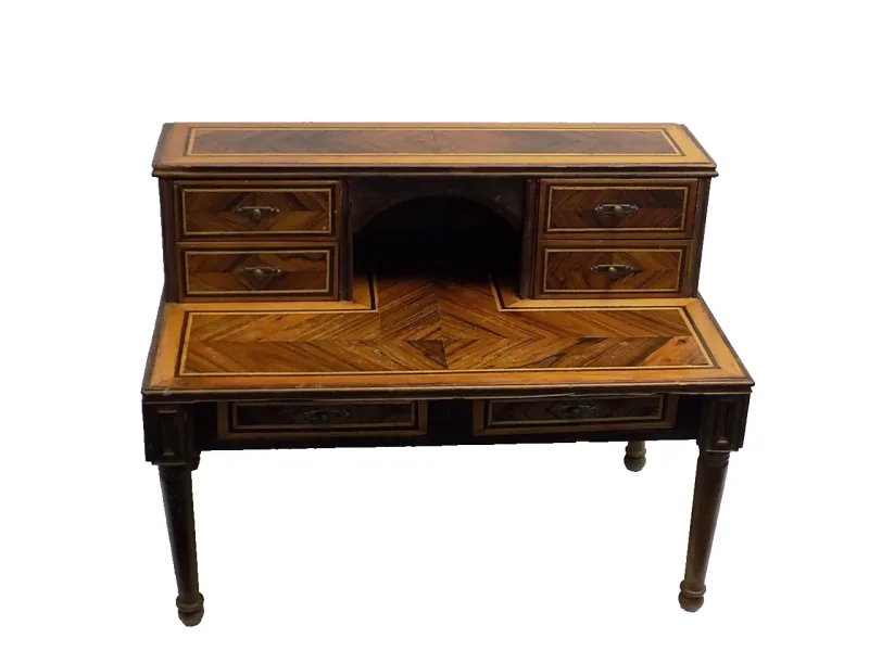 Jugendstil Modellschreibtisch mit Aufsatz Nussbaum Palisander furniert 20.Jhd