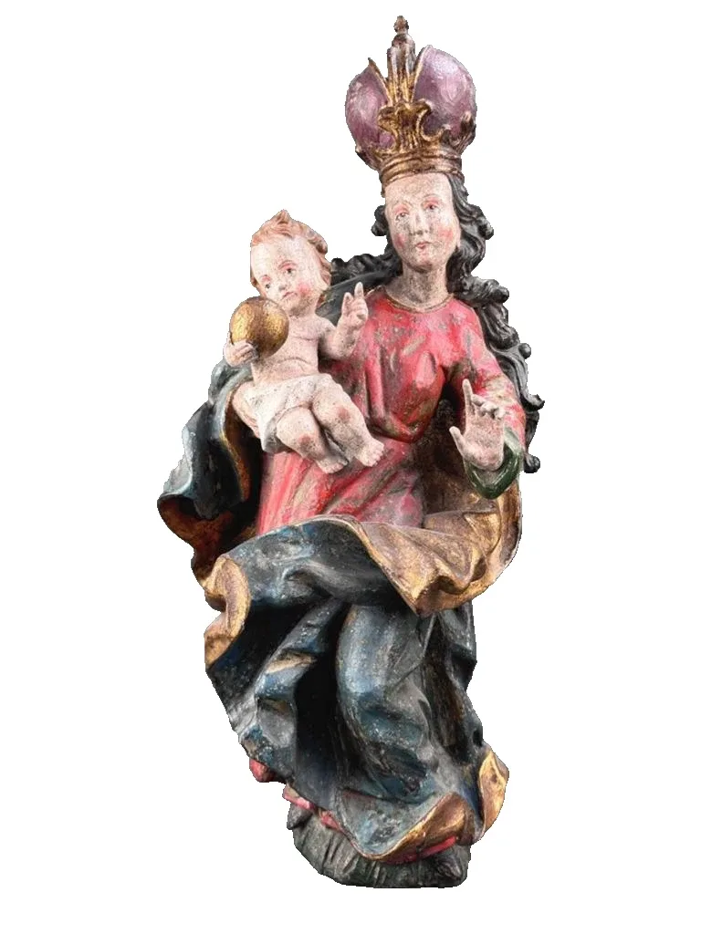 Antike schöne Sakrale Heilige Madonna mit Jesuskind Holz farbig gefasst 20.Jhd