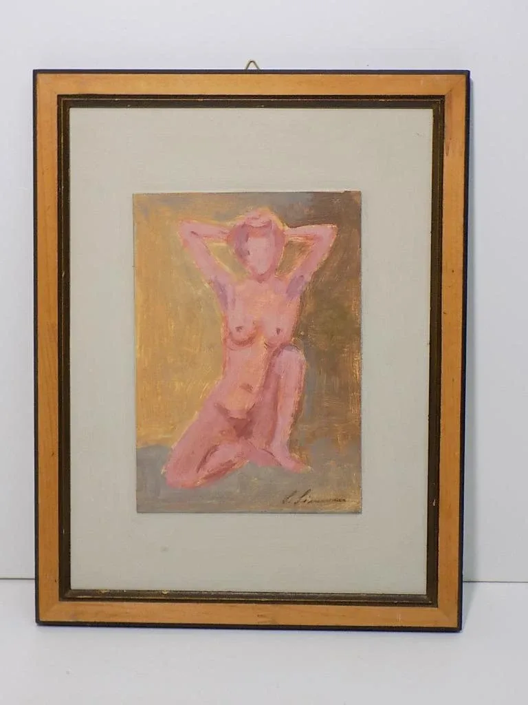 Weiblicher Akt/Nude Gemälde Aquarell/Pastell Expressionist Sig.Rahmen