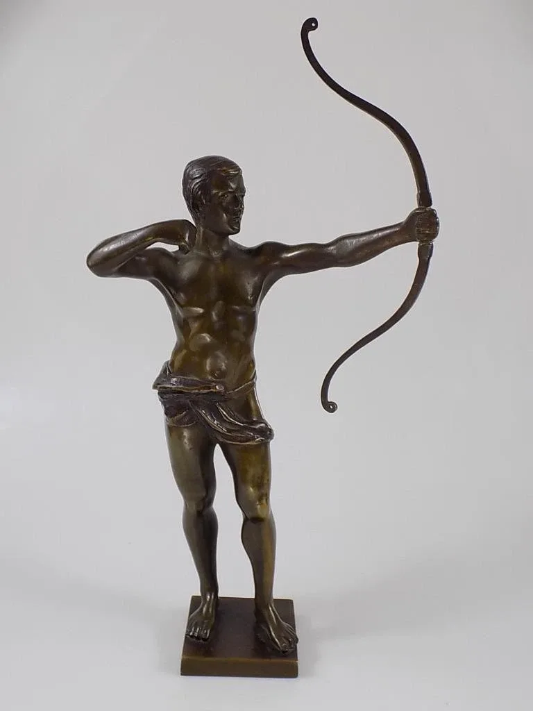 Antike Jugendstil Bronze Figur Bogenschütze Sign. Hans Keck Skulptur 20.Jhd
