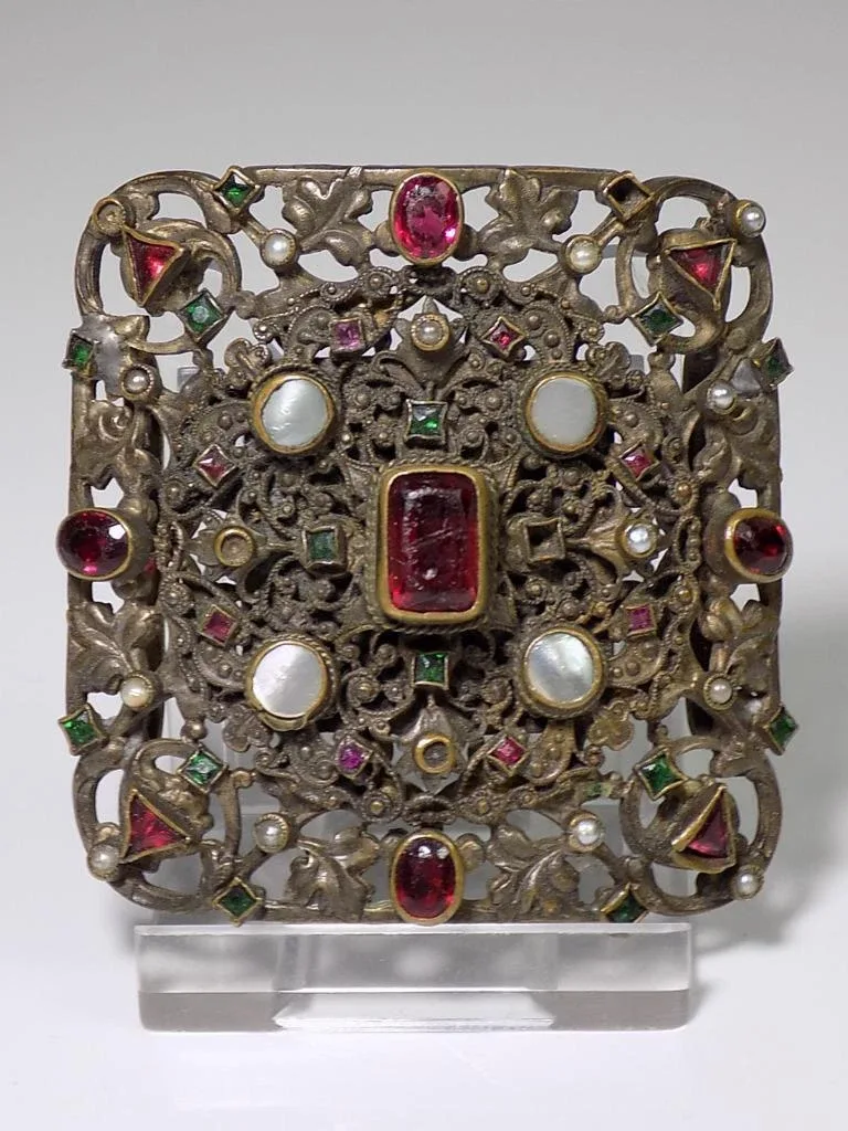 Gürtelschnalle Biedermeier Floral Gürtelschließe Metall versilbert Edelsteinen