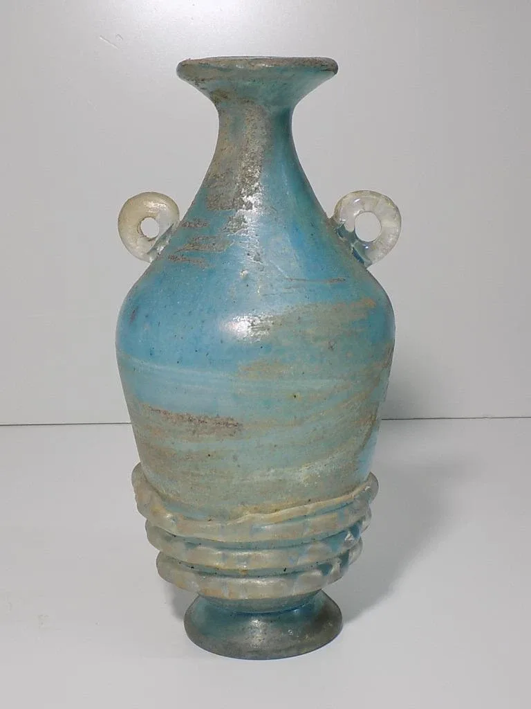 Rare Scavo Seguso Arte Glas Henkelvase Murano Blau Design Paolo Rubelli 50er