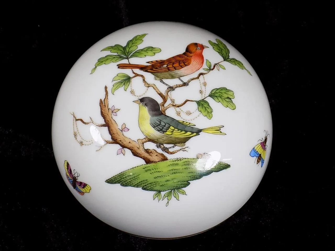 Top Herend Deckeldose Rothschild RO Vogelmotiv Insektenmotiv Porzellan 1.Wahl