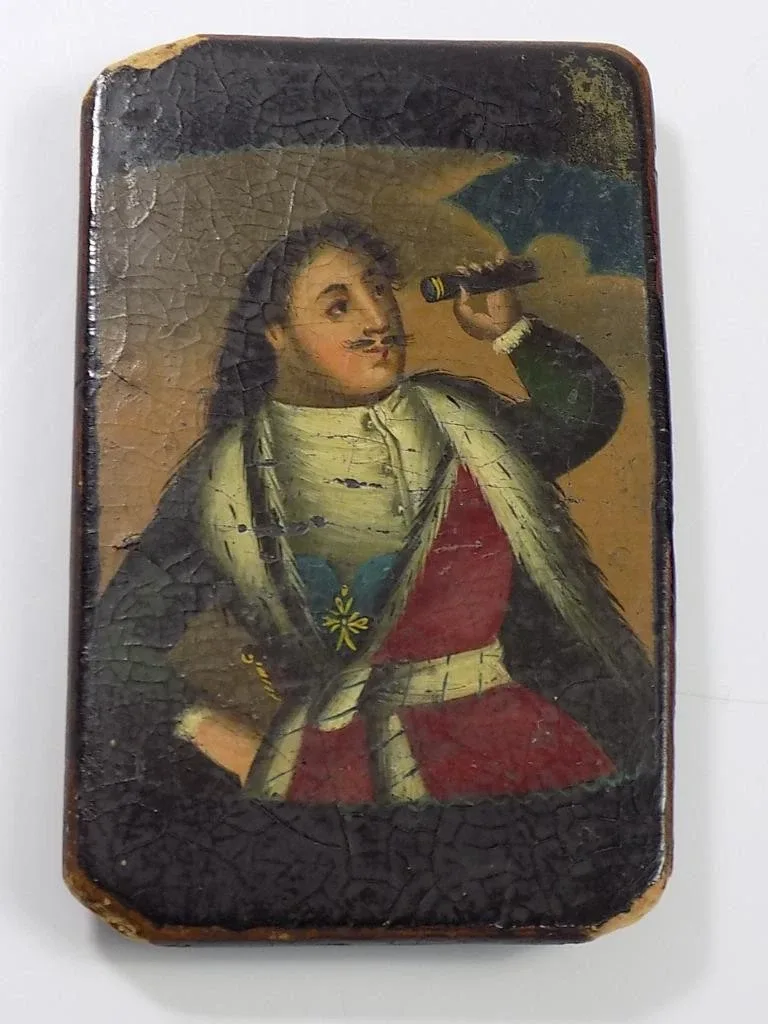 Militaria Miniaturbild kleiner Holzdeckel Zar Russland Alexander Ölbild 19.Jhd