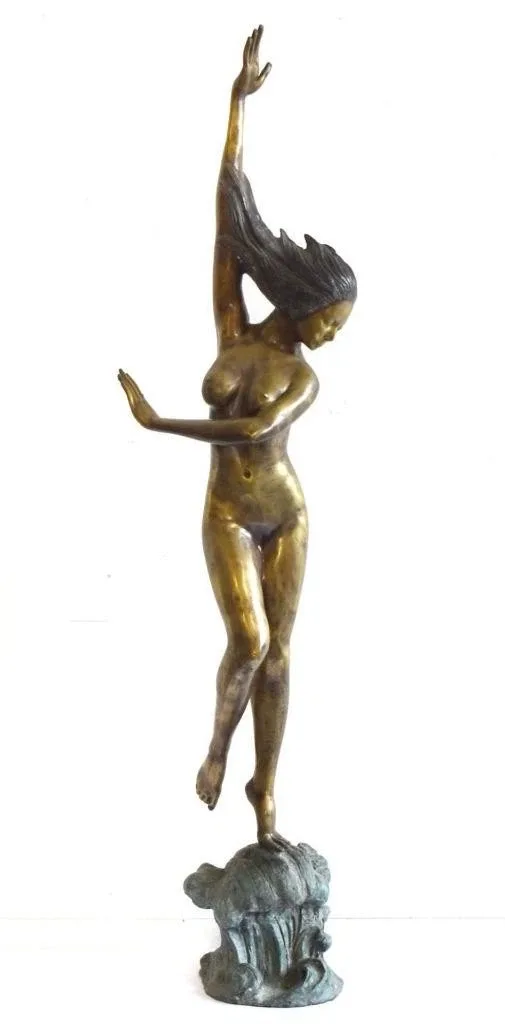Antike große seltene Bronze Akt Skulptur Nymphe auf Welle Bronze Frismuth 145 cm