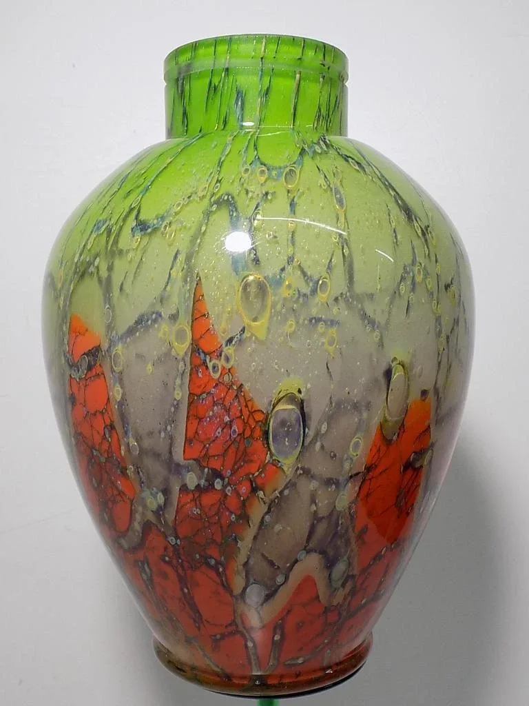 Art Deco WMF Ikora Lampenfuß Rot-Grün Craquele Bauhaus Design Top Farben 20.Jhd