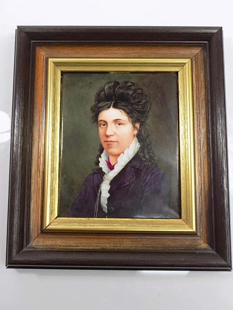 Biedermeier Bildplatte KPM Berlin Porträt junger Dame Porzellan Malerei 19.Jhd