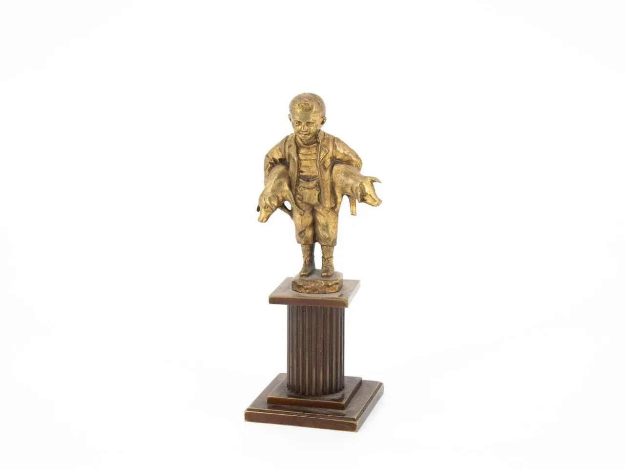 Jugendstil Bronze Figur Junge mit Ferkel Schmidt-Felling Berlin Kleinbronze