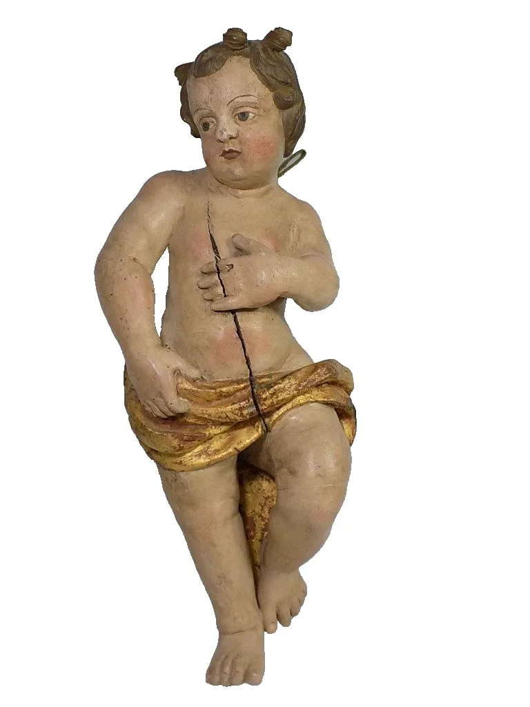 Großer Barock Putto Figur Skulptur original Fassung Holz Süddeutsch 18/19.Jhd