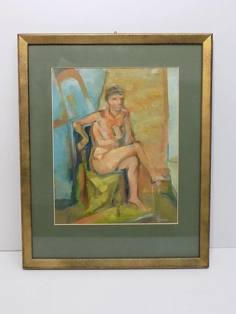Expressionist Weiblicher Akt/Nude Gemälde Aquarell/Pastell Sig.Pyaenko Rahmen