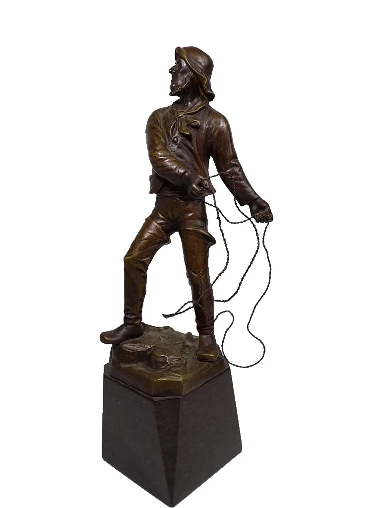 Original antike Bronze Figur Fischer Seemann Sign. Loewenich Skulptur 20.Jhd