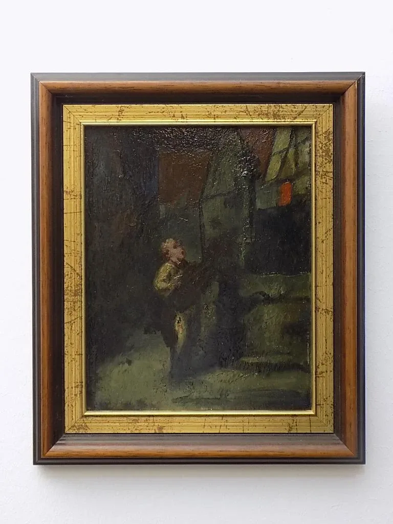 Jugendstil Ölgemälde Carl Plückebaum Nächtliche Zene Holzrahmen 20.Jhd