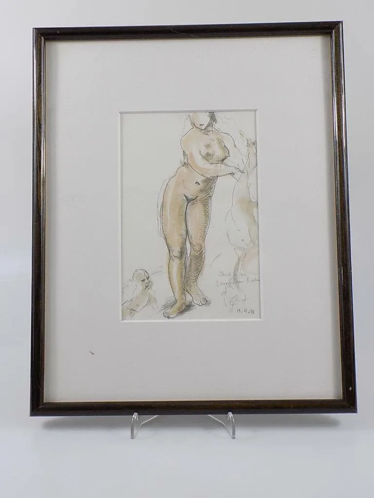 Vintage Aktbild Studie zu Leonardo Leda Leonardo da Vinci Rahmen Malerei 20.Jhd