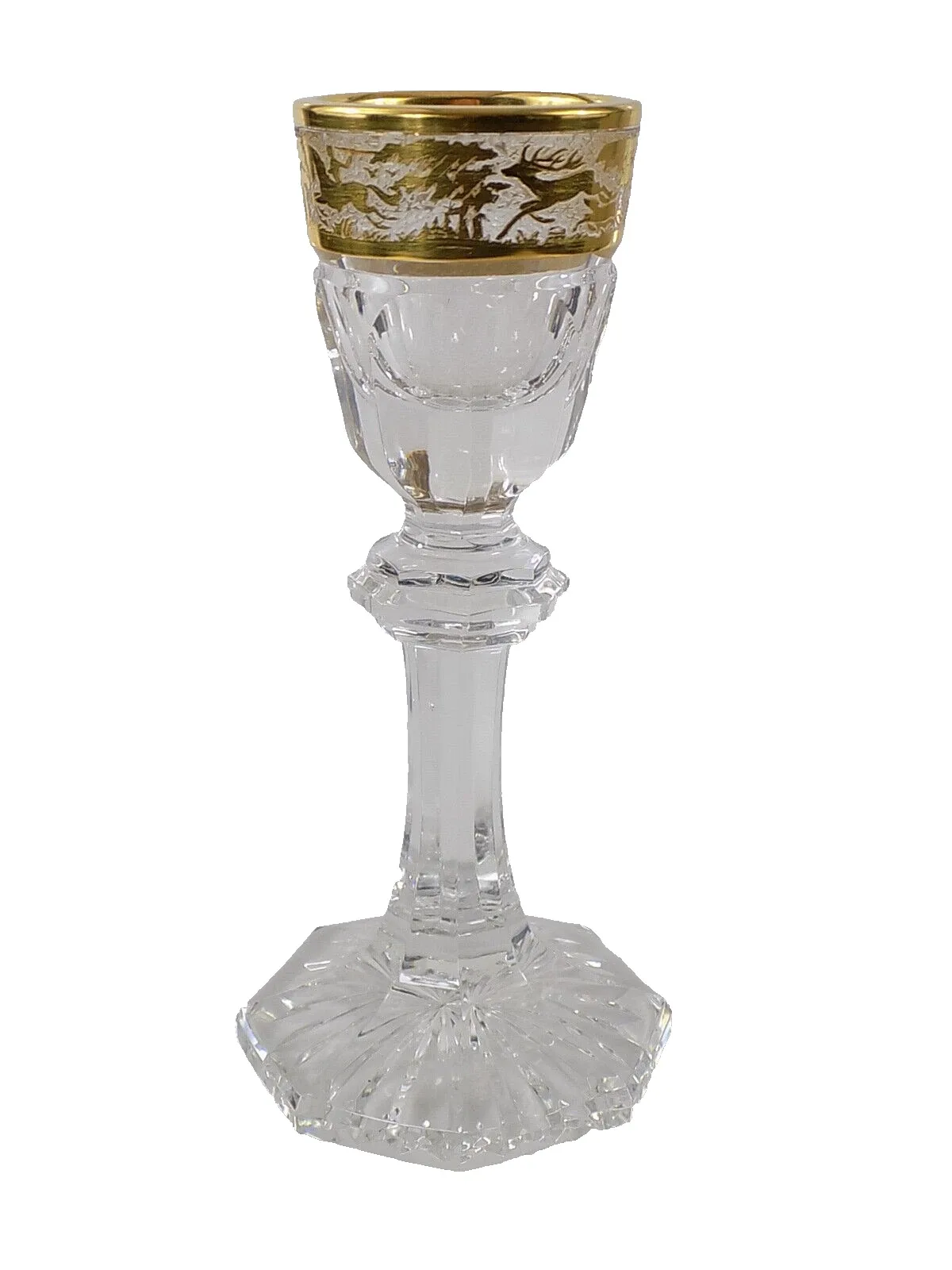 JUGENDSTIL VINTAGE GLAS JAGDZENEN VERGOLDET KRISTALL MOTIVSCHLIFF KRONE JH
