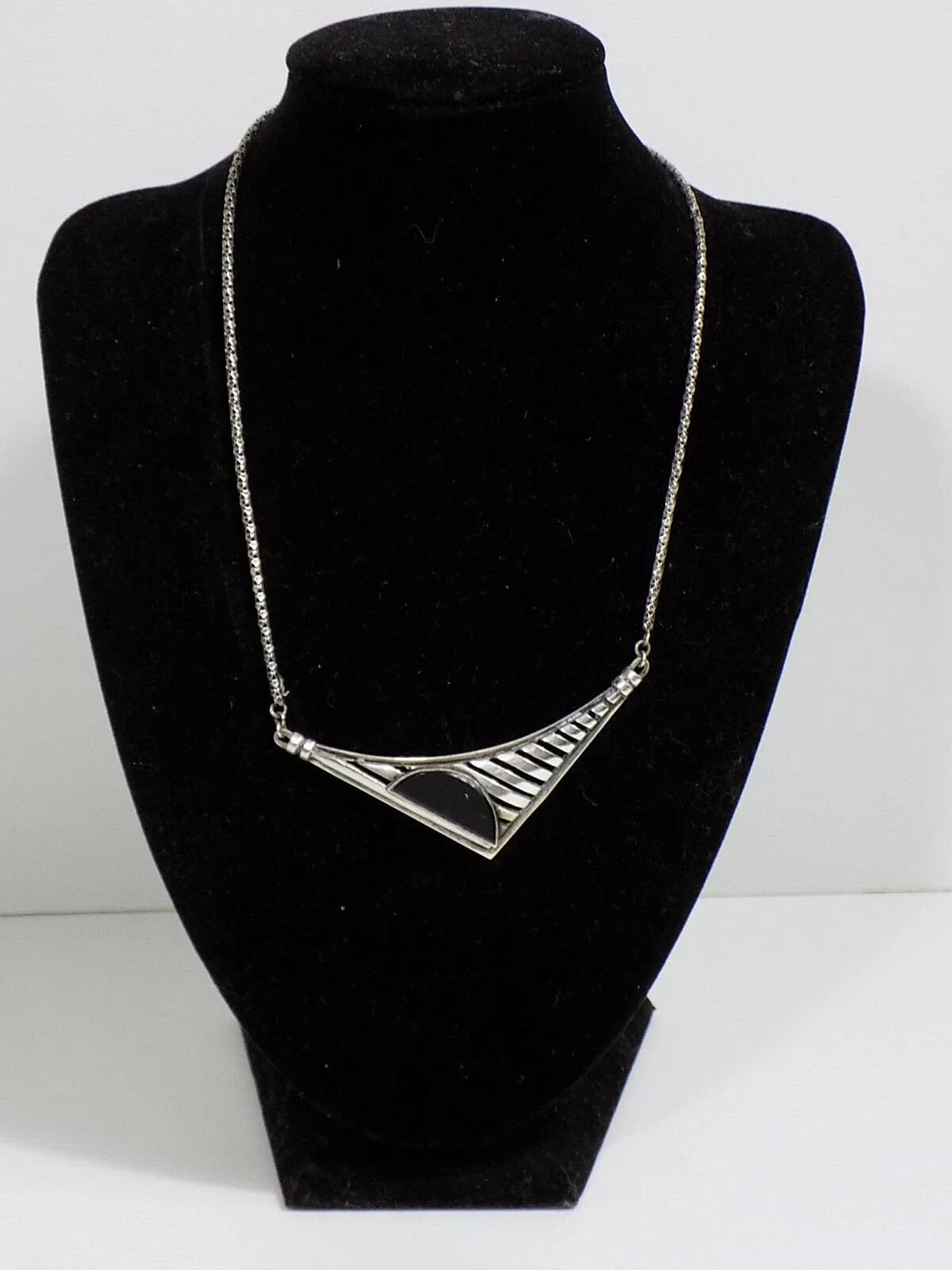 Vintage Antikes Collier 800er Silber Onyx Stein Antikschmuck Designschmuck Kette